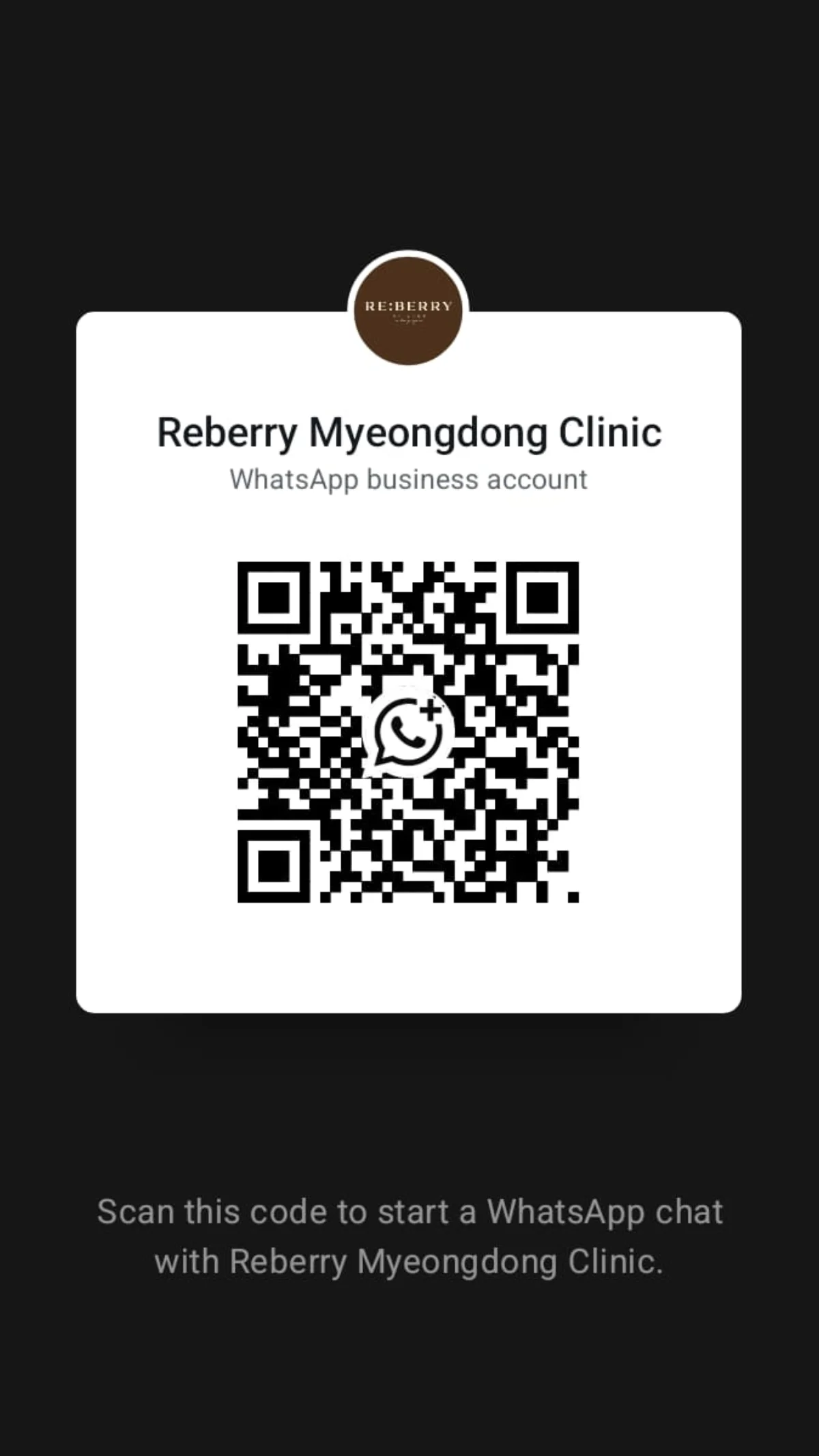 RE:BERRY Myeongdong WhatsApp QR code for pre-arrival consultation